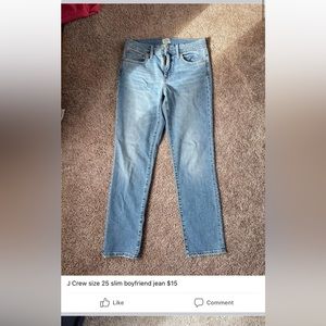 J crew slim boyfriend jean size 25